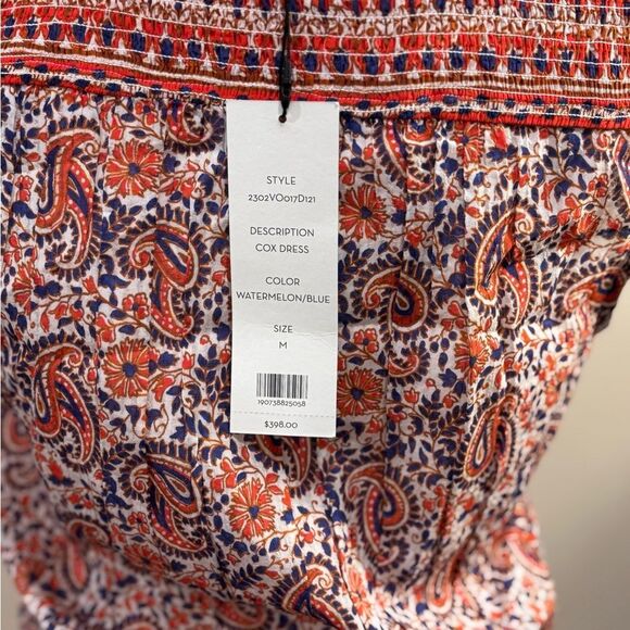 Veronica Beard Floral Paisley Cox Mini Dress Red Blue Medium Smocked V-Neck.NWT. - Picture 9 of 10